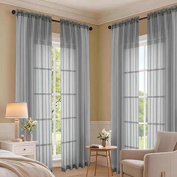 Sheer Charcoal Grey Curtains 108 Inches Long 2 Panels Set, 59 Inch Extra Wide - Image 7