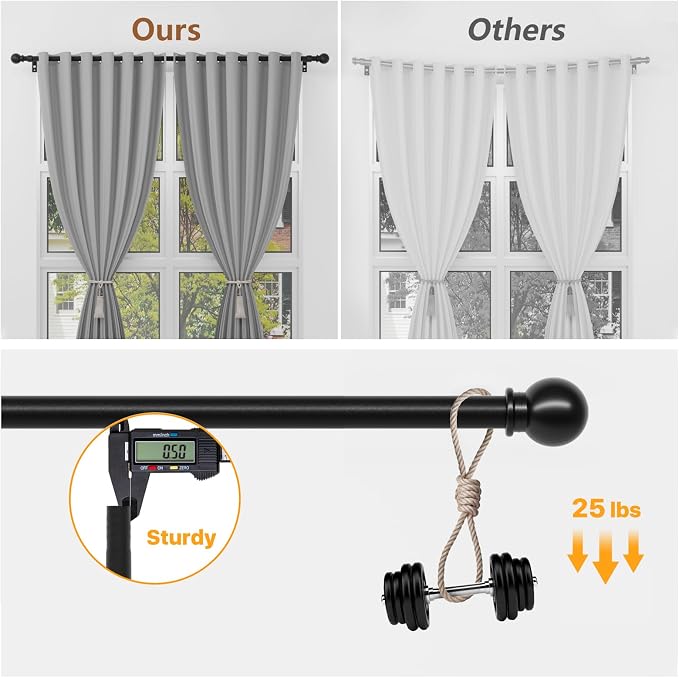 Black Curtain Rods for Windows 28 to 48 inch, Heavy Duty Drapery Rod Set - Image 4