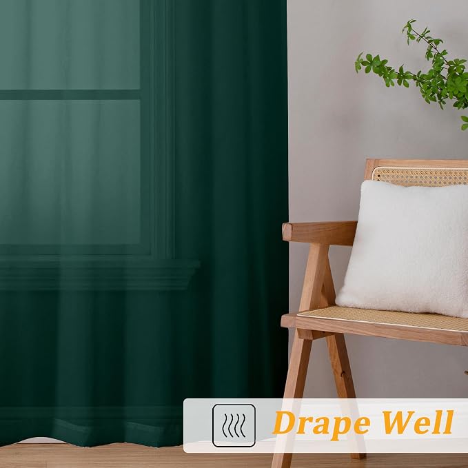 Gwine Hunter Green Sheer Curtains 90 Inches Long 2 Panels Set, Light Filtering - Image 6