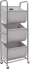 STORAGE MANIAC 120 Liters Vertical Rolling Laundry Hamper, 3 Section Laundry Sorter with Wheels and 2 Breaks, 3-tier Laundry Baskets for Small Space, Dorm, Laundry Room, Closet, Bathroom, Gray 3-tier