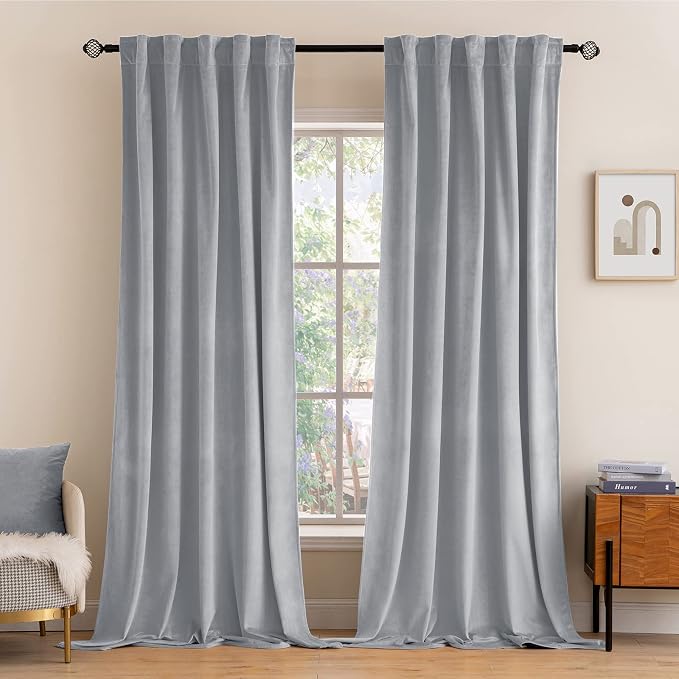 MIULEE Greyish White Velvet Curtains 90 inches 2 Panels by MIULEE