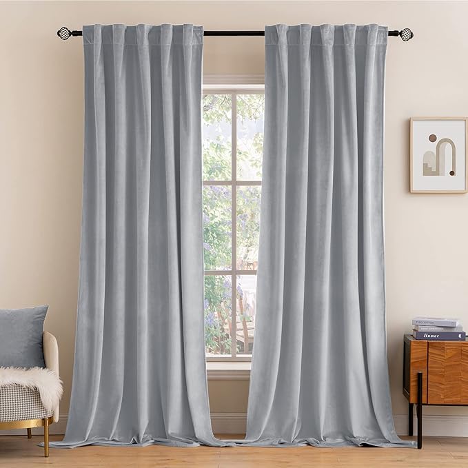 MIULEE Greyish White Velvet Curtains 84 inches 2 Panels by MIULEE