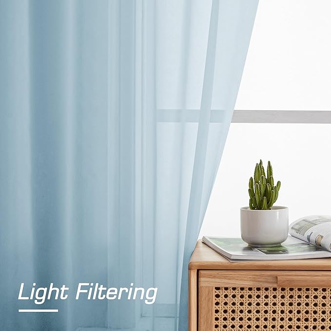 OWENIE Sky Blue Sheer Curtains 90 Inches Long - Image 3