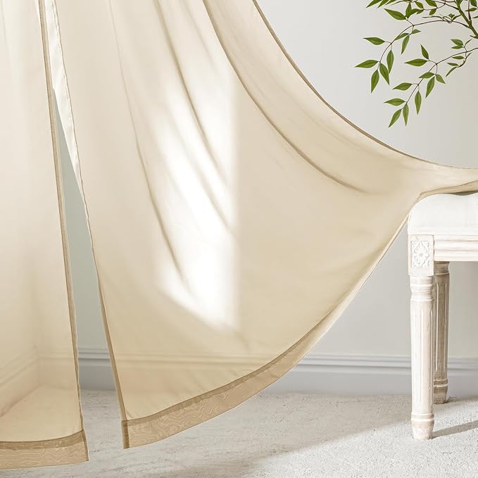 MIULEE Cream Sheer Curtains 63 Inches Long, 4 Panels Set, Light Filtering Rod - Image 7