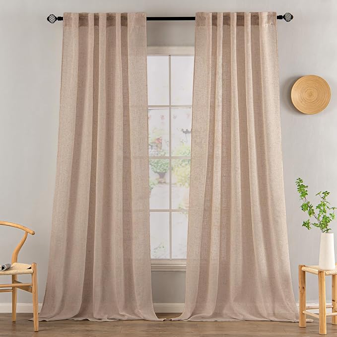 MIULEE Natural Beige Linen Curtains 90 Inch Long 2 Panels by MIULEE