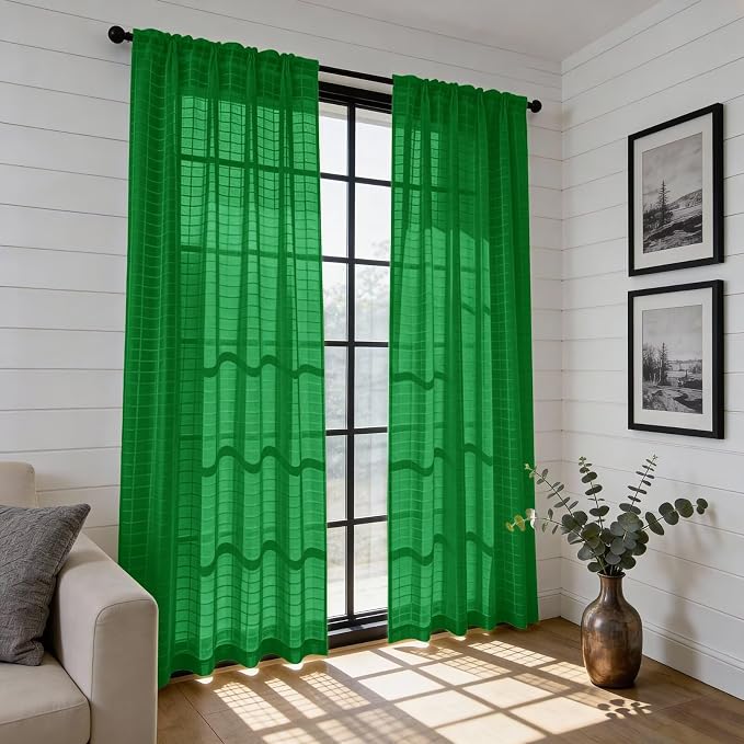SpaceDresser Check Sheer Curtains 54 Inches Long - Image 6