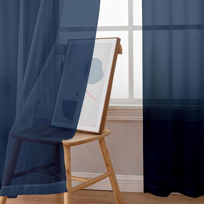 Aiyufeng Navy Blue Sheer Window Curtain Panels 54 Inch, Light Filtering Solid - Image 5