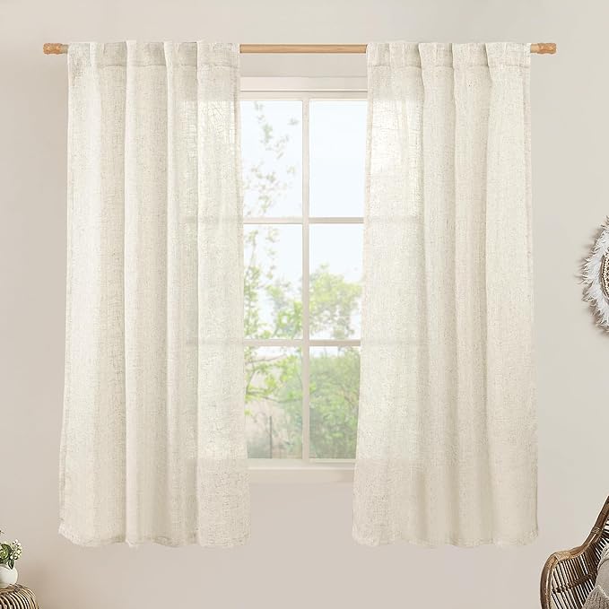 Natural Semi Sheer Linen Curtains 60 Inch by LAMIT