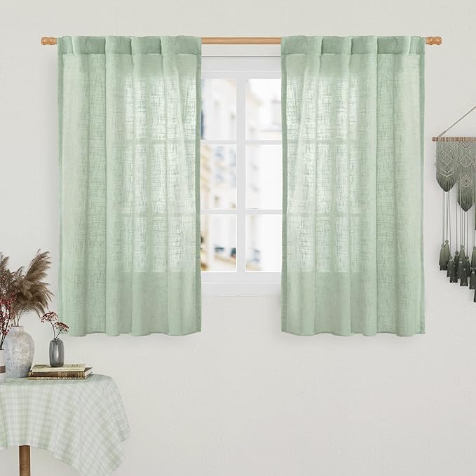 Fresh Green Linen Curtains 45 Inch Length by LAMIT