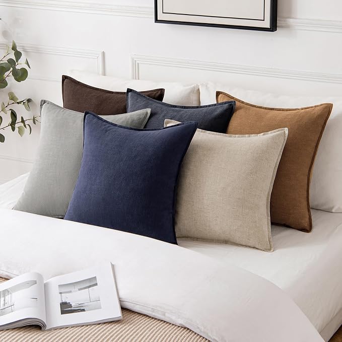 MIULEE Decorative Linen Pillow Covers 18x18 Inch Brown | Boho Farmhouse​ ​Fall - Image 5