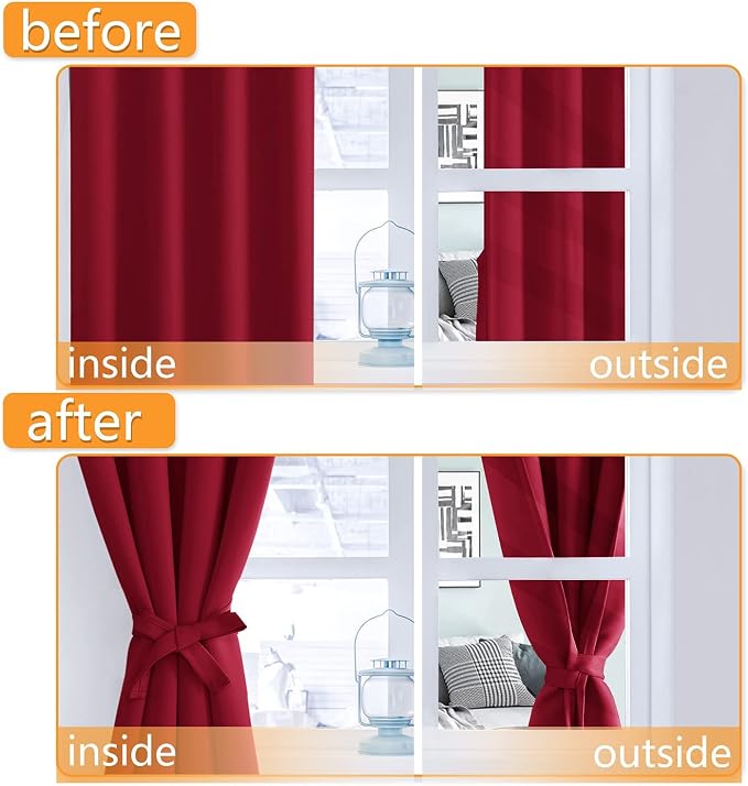 Grommet Blackout Curtains for Bedroom, 60 x 72 Inches Christmas Red | Thermal - Image 4