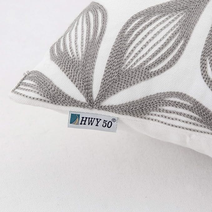 HWY 50 Grey Gray Decorative Throw Pillow Covers 18x18 Inch, Pack of 2 Embroidered Cotton Farmhouse Cushion Cover Pillow Case for Sofa Couch Living Room Bed Bedroon, Fashion Geometric Accent