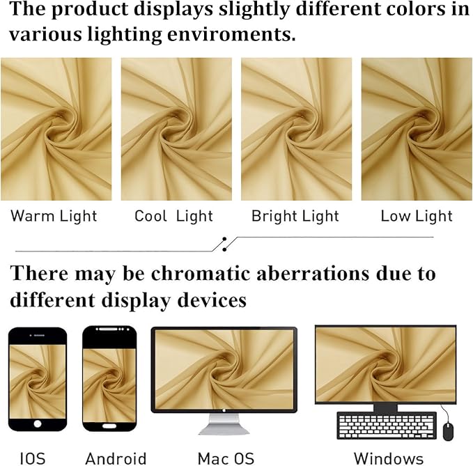 Gold Sheer Curtains 63 Inch Length 2 Panels, Airy Light Filtering Voile Curtain - Image 6