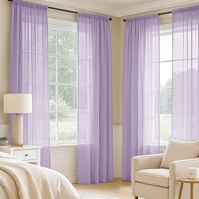 MIULEE Light Purple Sheer Curtains 84 Inches Long, 4 Panels Set, Lavender Light - Image 2