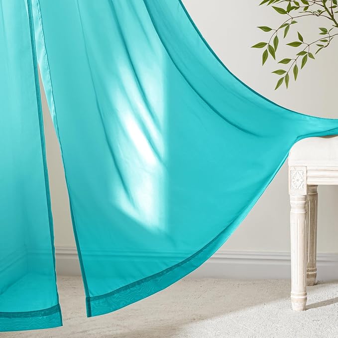MIULEE Turquoise Sheer Curtains 84 Inches Long, 4 Panels Set, Light Filtering - Image 6