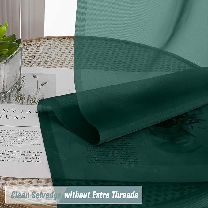 Green Valances for Windows 14 inch Length 2 Panels, Small Voile Sheer Curtains - Image 5