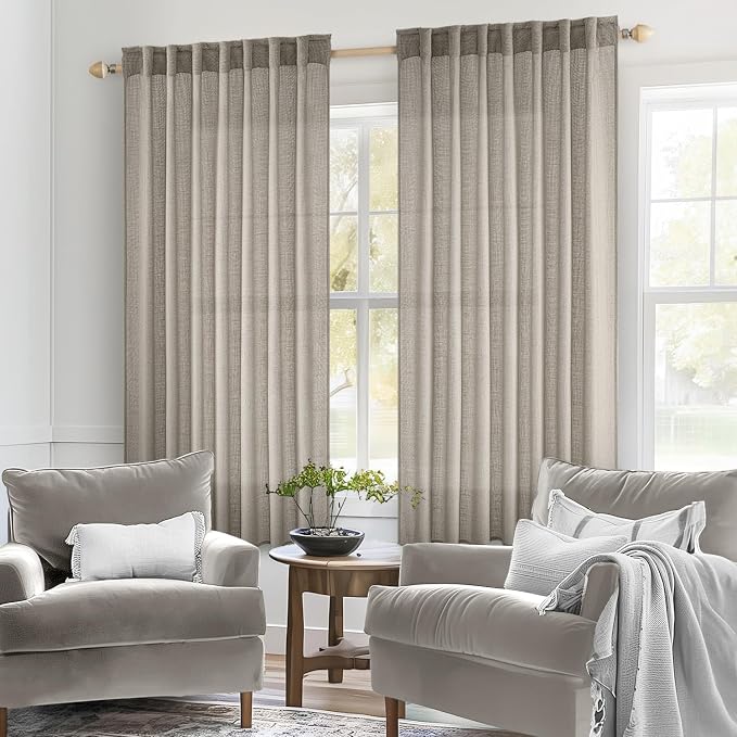 MIULEE Burlywood Birch Linen Curtains 52x63 Inch Long 2 Panels - Image 2
