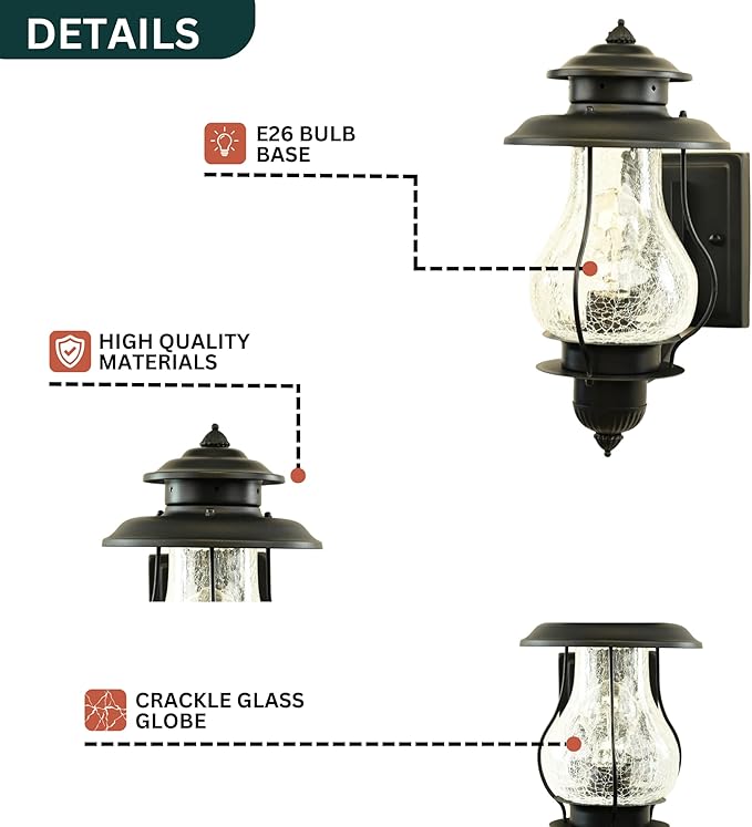 Muskoka Lifestyle Products Outdoor Weatherproof Wall Sconce Lantern, Rustic Porch Light Fixture, Farmhouse Wall Sconce Entryway Light