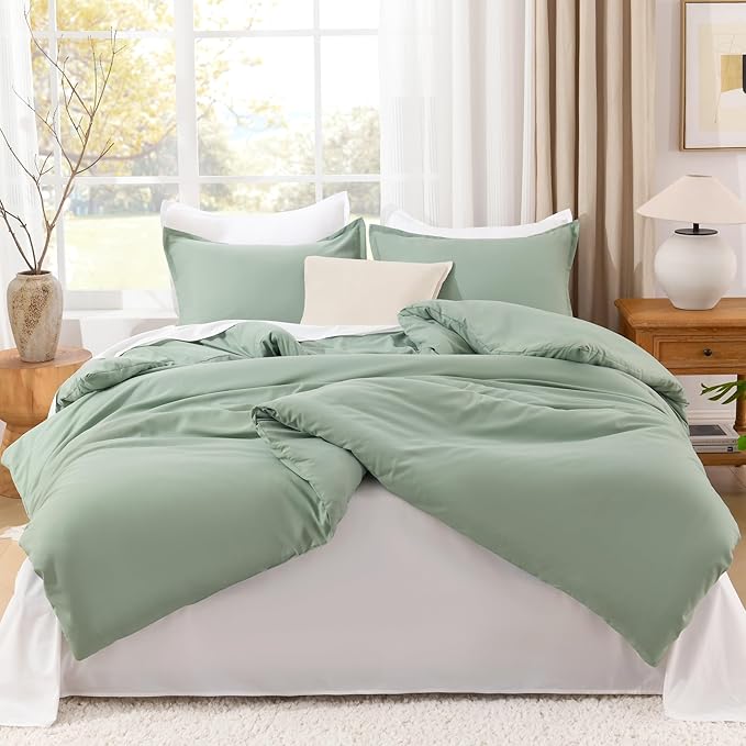 Litanika Comforter Full Size Set Sage Green, 3 Pieces Lightweight Bed Set, Solid Bedding Comforters Sets, Soft All Season Down Alternative Quilt Blanket