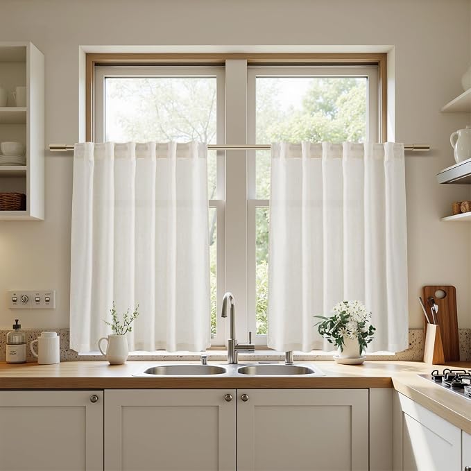 Nanspring Short Linen Kitchen Window Curtains 36 Inch Length, Over Sink Modern - Image 5