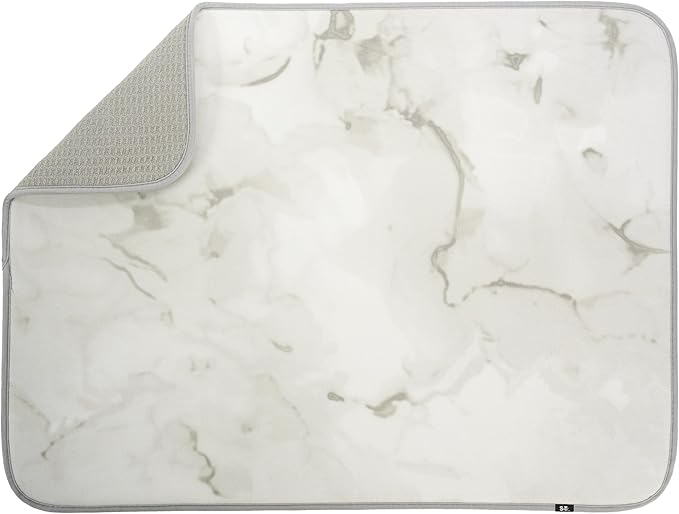 S&T INC. Dish Drying Mat XL, 18” x 24”, Absorbent Microfiber Kitchen Counter Mat, Dish Drying Pad for Dishes, Utensils, Pots and Pans, Extra Large, Grey Stone