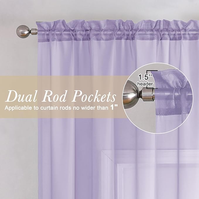 Lavender Sheer Curtains 90 Inches Long 2 Panels Set, Light Filtering Solid - Image 5