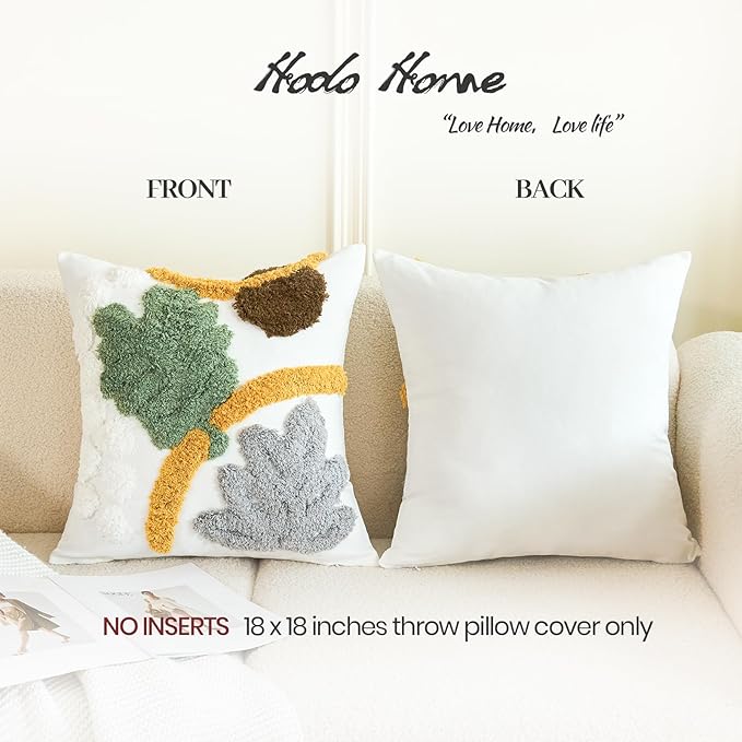 HOdo Home 18x18 Throw Pillow Covers, 2PCS Tufted Boho Jacquard Pillow Covers,Farmhouse Decorative Pillow Cover,Pillow Cases for Couch Sofa Bed Stylish Decor, Simple Textured Cushion Sham