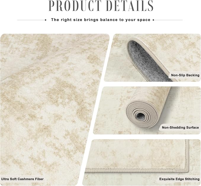 9x12 Area Rug Living Room: Modern Washable Indoor Soft Carpet Beige | - Image 6