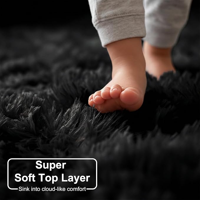 Amdrebio Black Big Shag Kids Area Rug 6x9 - Image 4