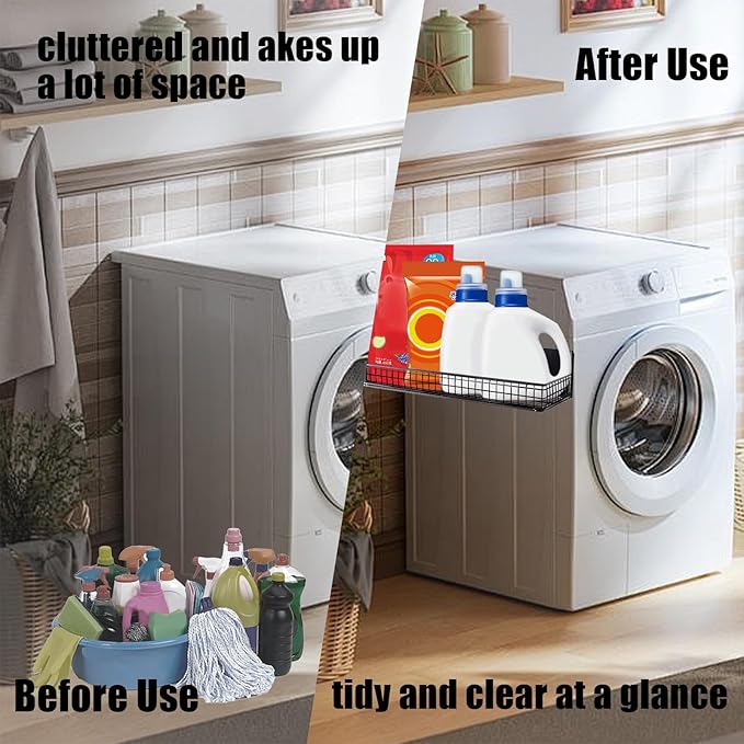 Magnetic Shelf for Fridge Magnetic Basket Organizer Wire Mesh Magnetic Holder Magnet Shelf Accessories for Office Kitchen Classroom Storage, Black-Low, 13.77" x 5.11" x 1.7