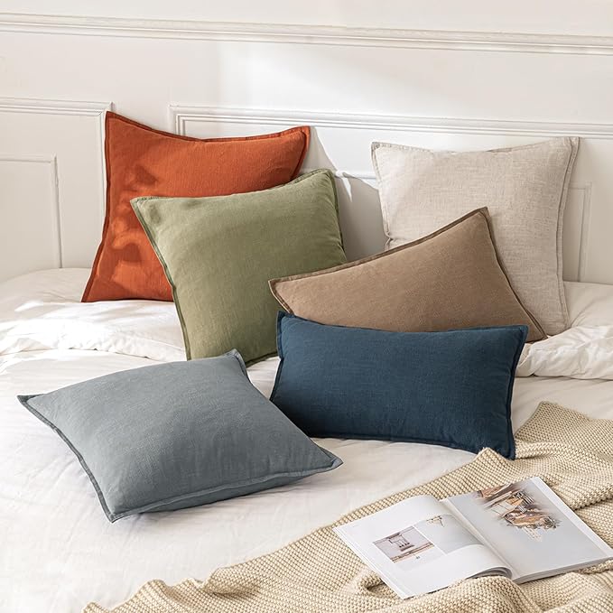 MIULEE Decorative Linen Euro Sham Pillow Covers 22x22 Inch Natural Beige | Boho - Image 5