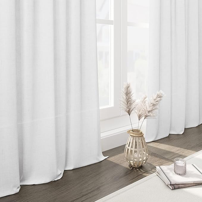 White Linen Curtains 83 Inch Length 2 Panels Set - Image 6