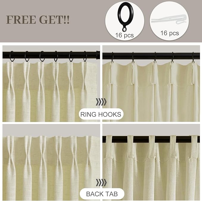 IVAPUPU 96 Inch Linen Curtains 2 Panel Set - Image 3