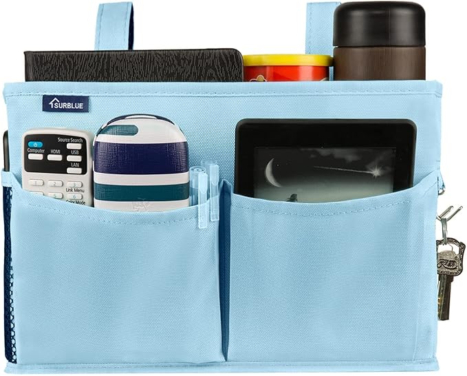 Surblue Bedside Caddy Hanging Organizer Bedside Storage Bag for Bunk and Hospital Beds (Small, Skyblue)