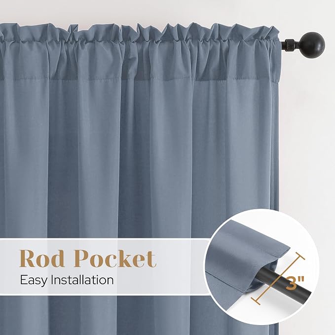 HOMEIDEAS Non-See-Through Stone Blue Privacy Sheer Curtains, 52 X 54 Inches - Image 5
