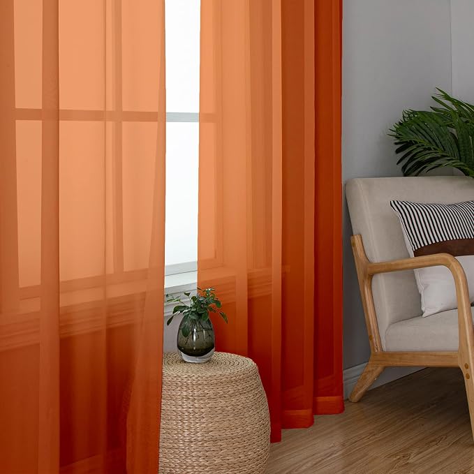 Lecloud Orange Sheer Curtains 84 Inches Long 2 Panels Set, Rod Pocket - Image 9