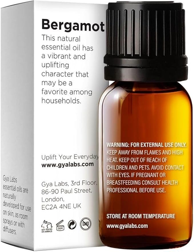 Gya Labs Bergamot Essential Oil - 0.34 Fl Oz - 100% Pure and Natural Bergamot Aromatherapy Essential Oil Uplifts Mood for Emotional Balance, Soothes Skin, Diffuser & Candle Making Scent