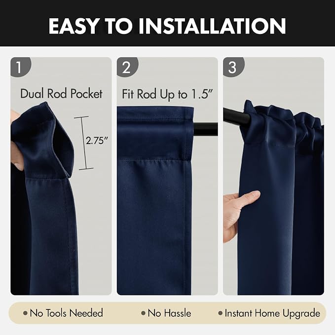 MIULEE Set of 4 Navy Blue 45 Inch Short Blackout Kitchen Window Curtains | - Image 5