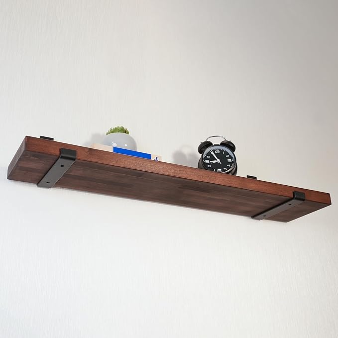 CONSDAN Floating Shelves for Wall Mounted Book Shelf Hanging Shelves Floating Bookshelf for Bedroom, Bathroom, Living Room, Kitchen USA Grown Solid Hardwood, Dark Maple 48x7.5x1.5 in (Set of 2)