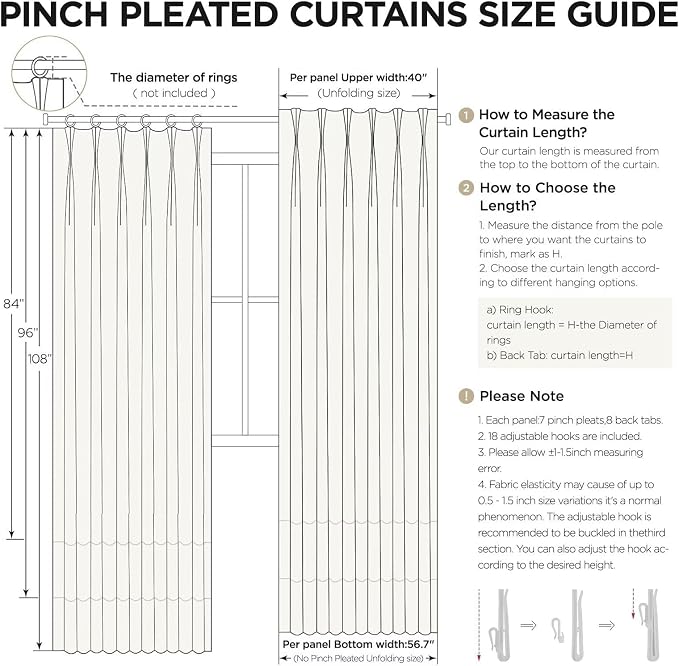 Joydeco Thick Linen Pinch Pleated Curtains 90 Inch Long 2 Panel Set - Image 9