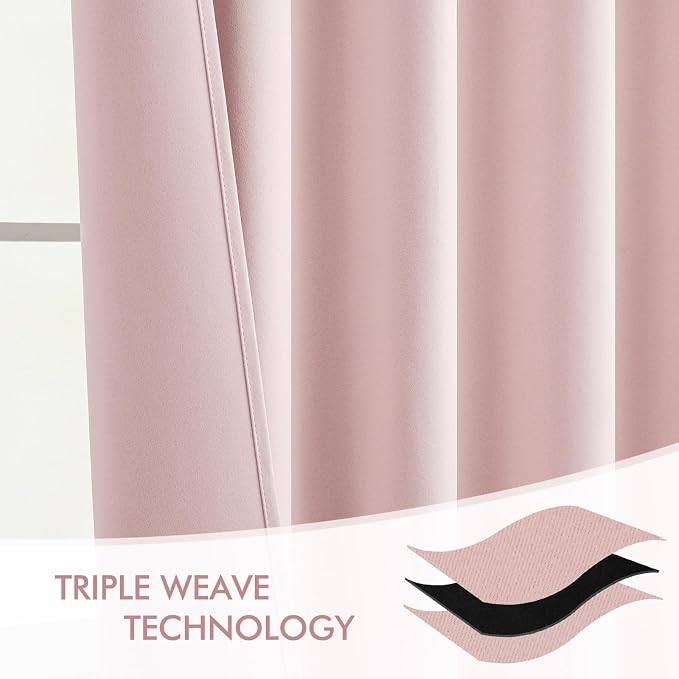 MIULEE Light Pink Back Tab Blackout Curtains 52x72 Inches Long 2 Panels Set | - Image 7