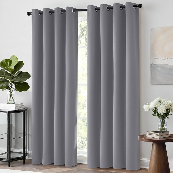 Yakamok Blackout Curtains 96 Inches Thermal Insulated Grey Room Darkening - Image 2