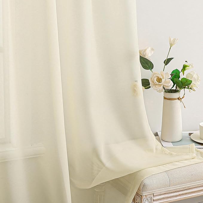 MIULEE Light Cream Sheer Curtains 90 inches Long 54 X 90 Inches, 2 Panels | - Image 5