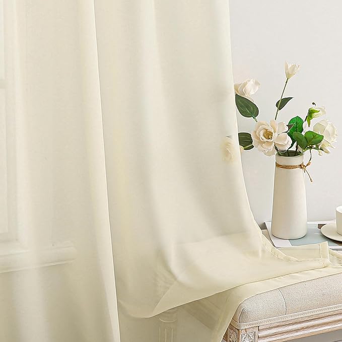 MIULEE Light Cream Sheer Curtains 54 X 72 Inches, 2 Panels | Solid Color - Image 5