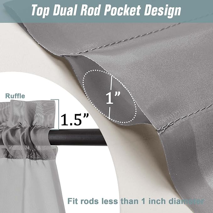 Grey Sheer Curtains 84 Inches Long 2 Panels, Elegant Airy Transparent Light - Image 3