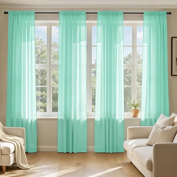MIULEE Aqua Sheer Curtains 84 Inches Long 4 Panels 42 x 84 Inches | Light by MIULEE