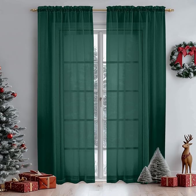OWENIE Green Sheer Curtains 72 Inches Long 2 Panels Set by OWENIE