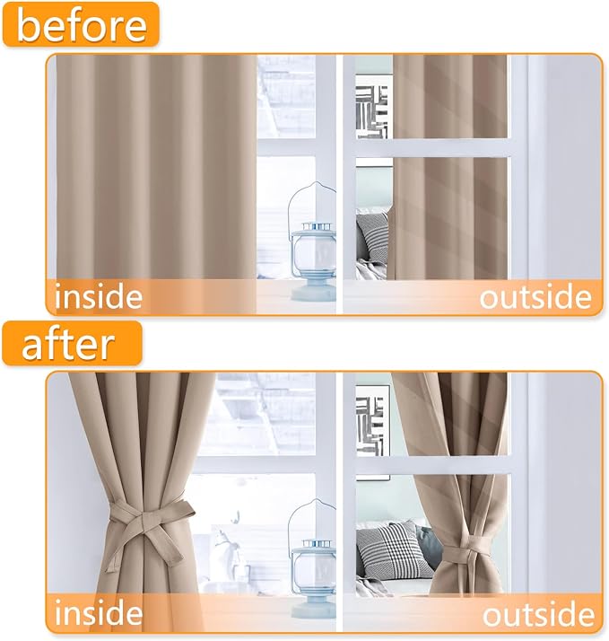 Blackout Curtains for Bedroom, 2 Drape Panels, 52 x 45 Inch | rmal Insulated & - Image 4