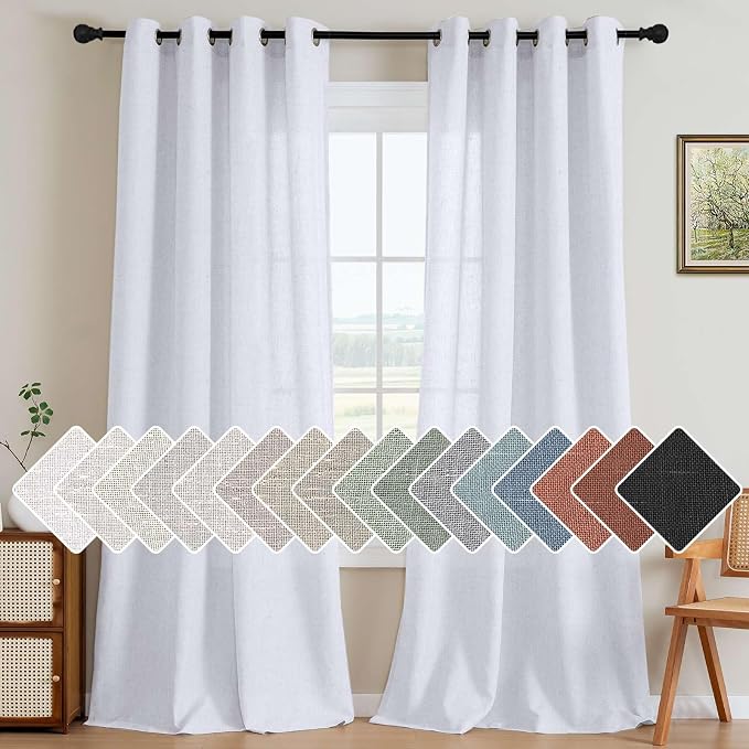 H.VERSAILTEX Living Room Linen Semi Sheer Curtains Nickel Grommet Curtains by HVERSAILTEX