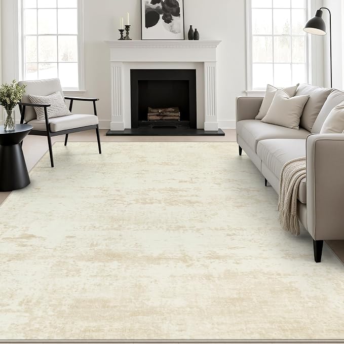 9x12 Area Rug Living Room: Modern Washable Indoor Soft Carpet Beige | by FXRHLP
